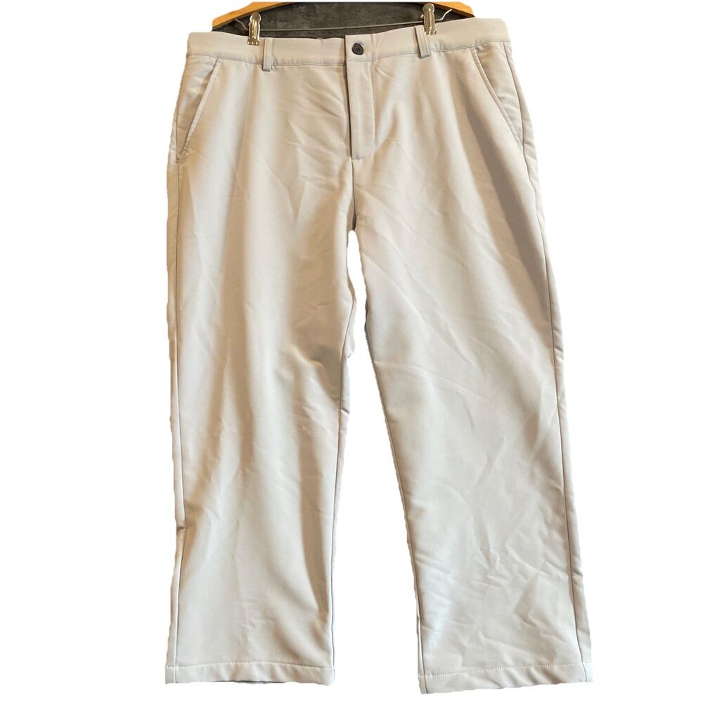 DRUIDS Mens Premium Play Golf Pants 38W x 25 Grey Flat Front Thermal Athletic